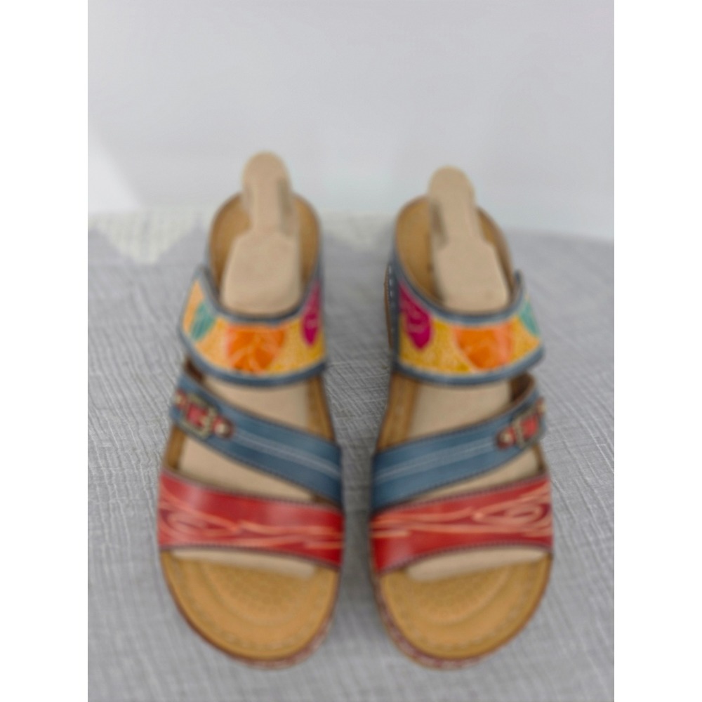 Spring Step L'Artiste Udaya Multi Leather Slide Sandals Hand Painted Floral 42